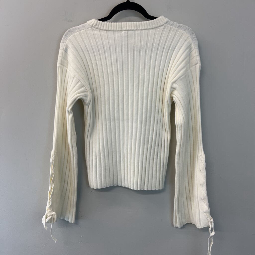 Rag Poets Cream Ribbed Bell Sleeve Sweater Top Medium