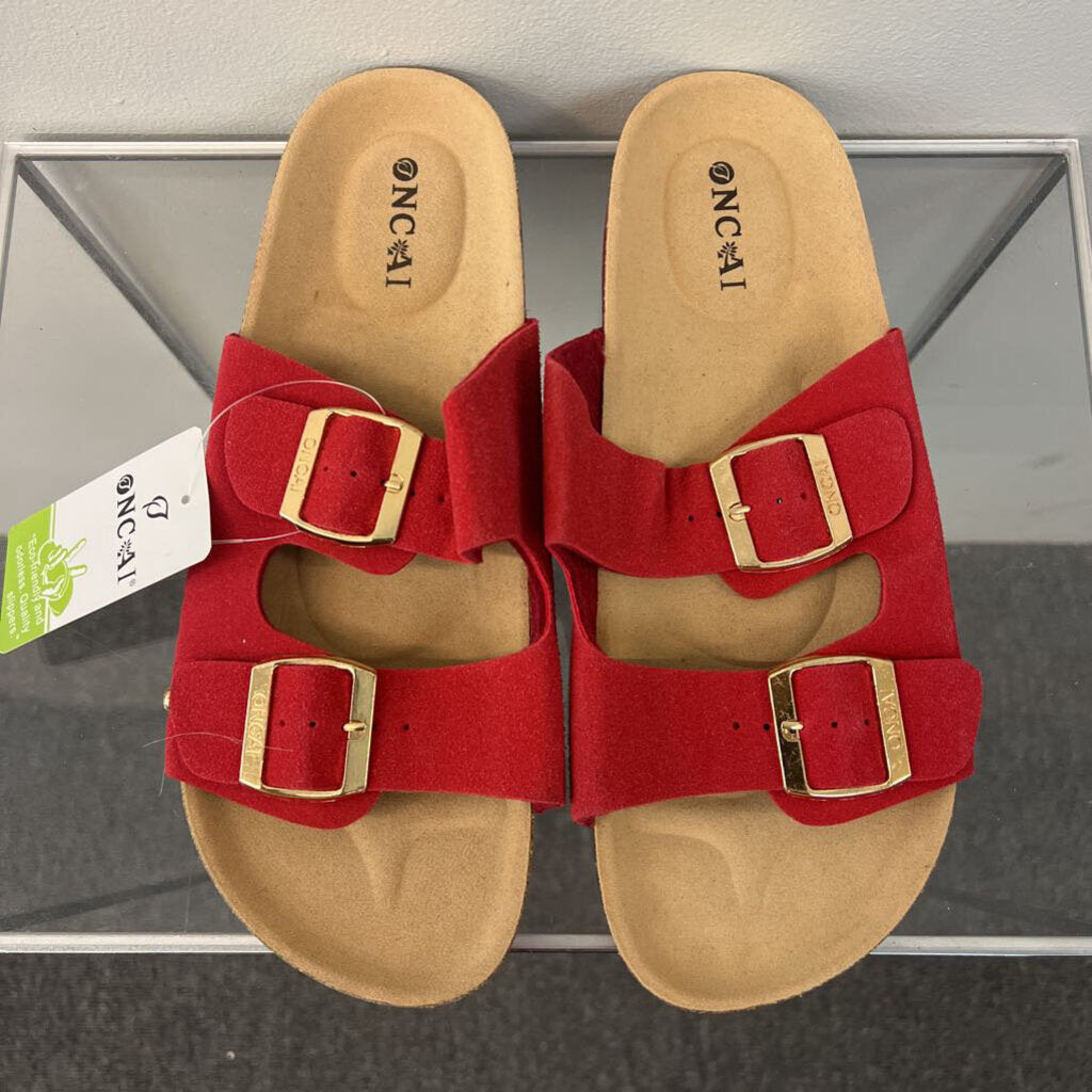 Oncai Red Double Buckle Strap Sandals 9