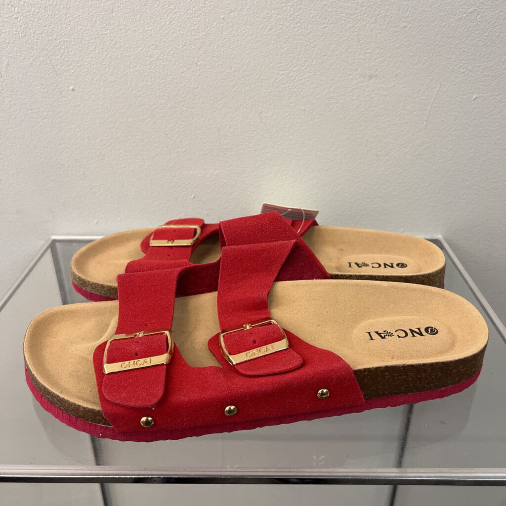 Oncai Red Double Buckle Strap Sandals 9