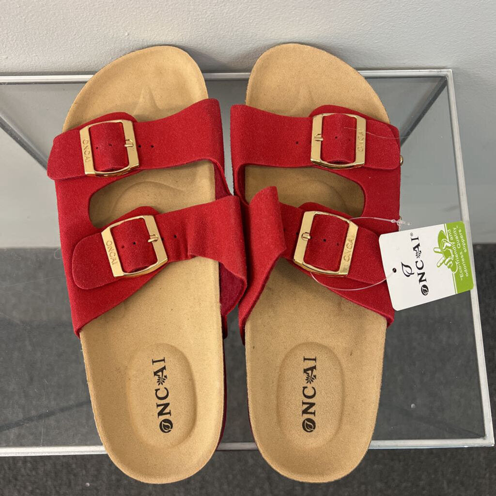 Oncai Red Double Buckle Strap Sandals 9