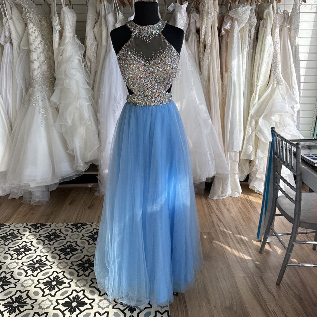 Camille La Vie Embellished Top Blue Tulle Skirt Long Formal Dress 4