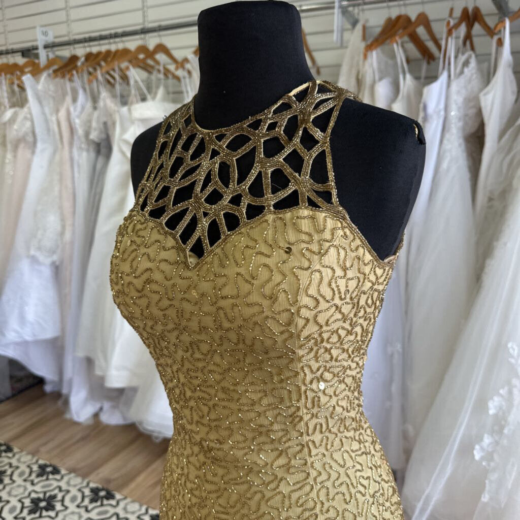 Vintage Scala Gold Beaded Long Formal Dress Medium