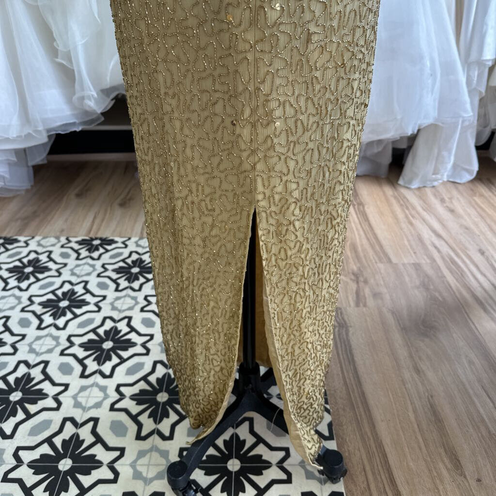 Vintage Scala Gold Beaded Long Formal Dress Medium