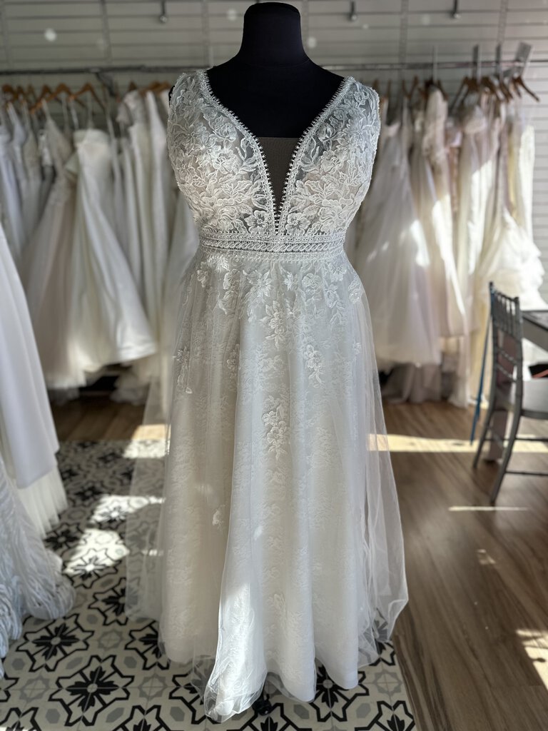 Lillian West Plunge V-Neck Lace Wedding Dress 30