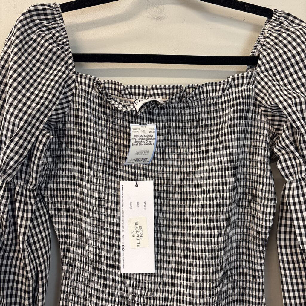 NWT Sndys The Label Gingham Smocked Dress Small