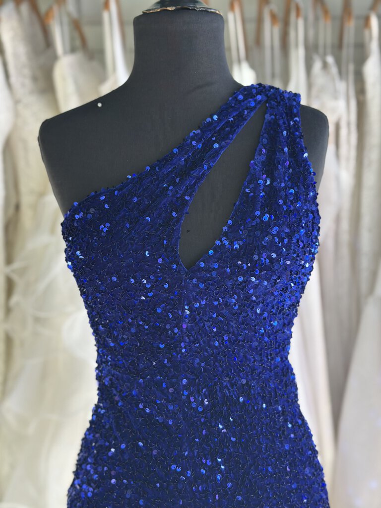 One Shoulder Sequin Slit Long Formal Extra Small