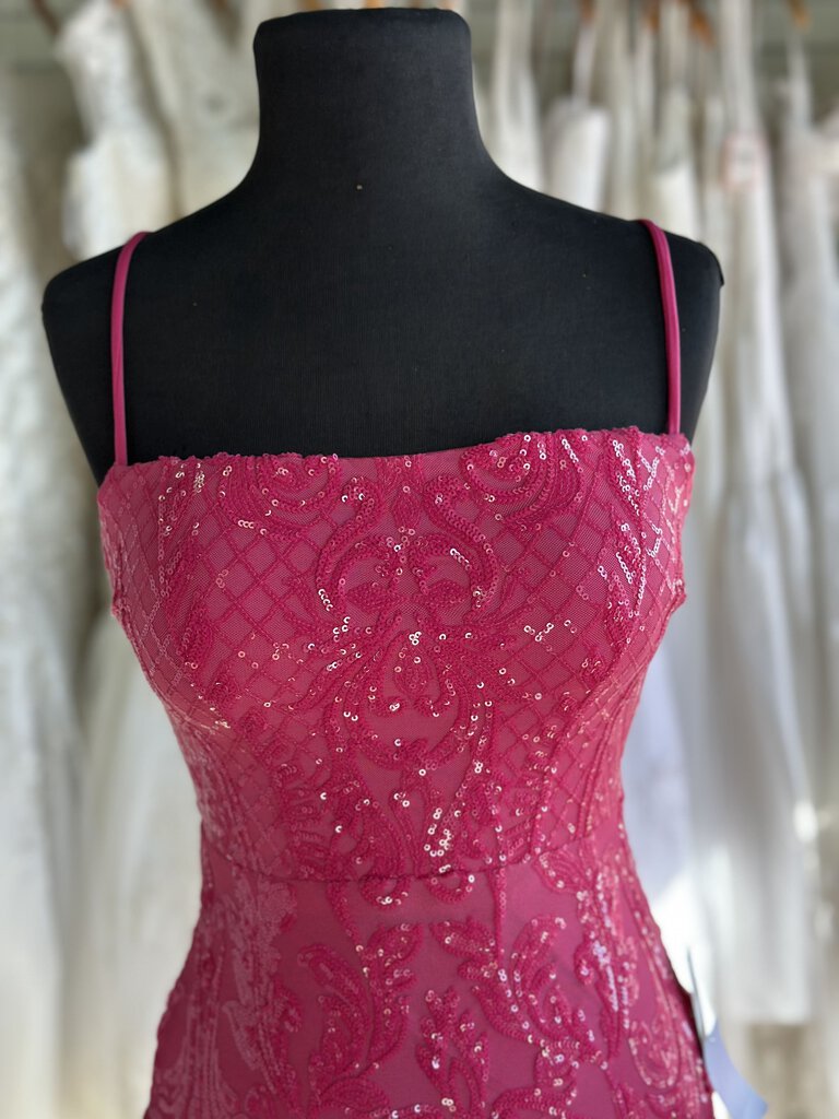 Windsor Pink Sequin Lace Up Back Long Formal Dress Small