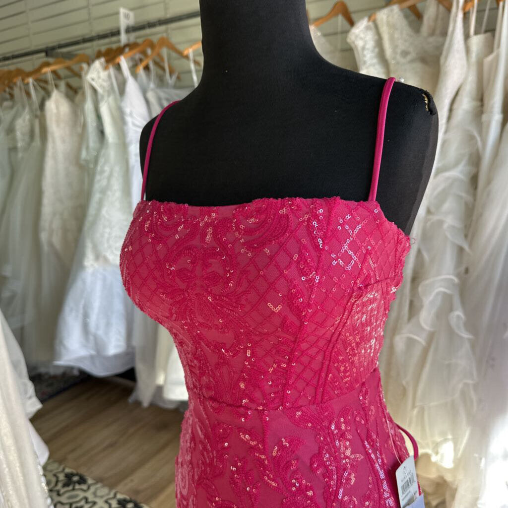 Windsor Pink Sequin Lace Up Back Long Formal Dress Small