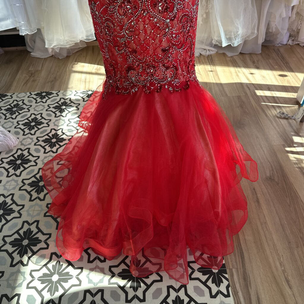 Red Beaded Lace Mermaid Long Formal Dress 6