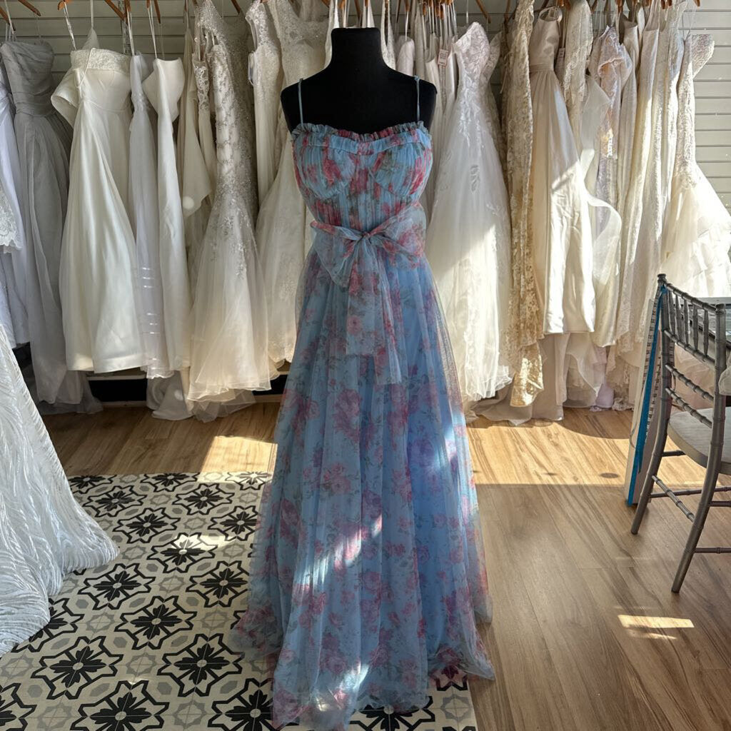 City Studio Blue/ Pink Floral Tulle Long Formal Dress 13/14