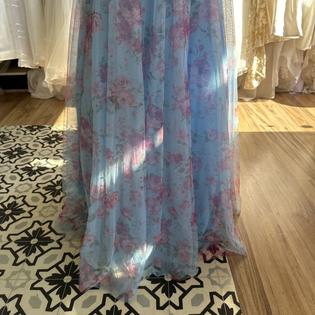 City Studio Blue/ Pink Floral Tulle Long Formal Dress 13/14