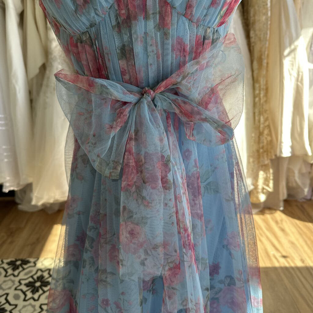 City Studio Blue/ Pink Floral Tulle Long Formal Dress 13/14