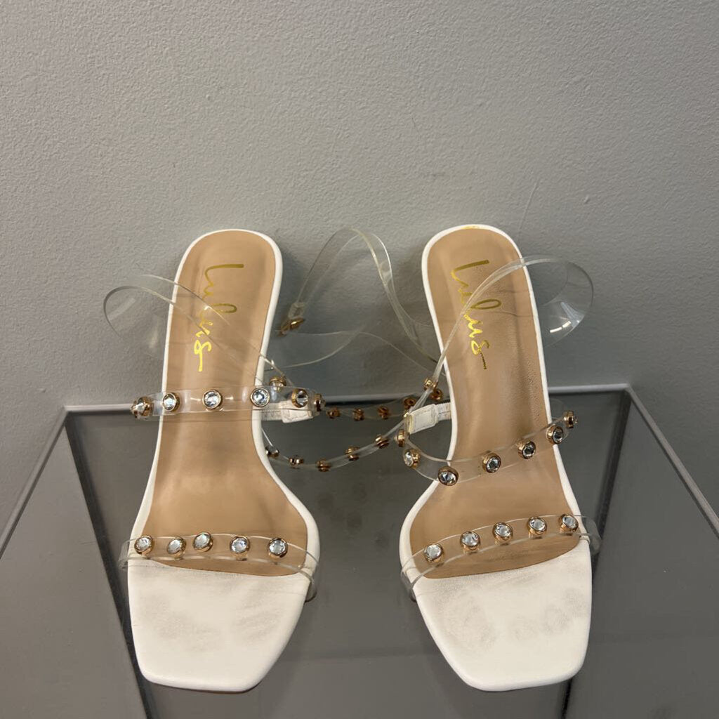 Lulus Ivory Gold/ Rhinestone Strap Heels 7.5