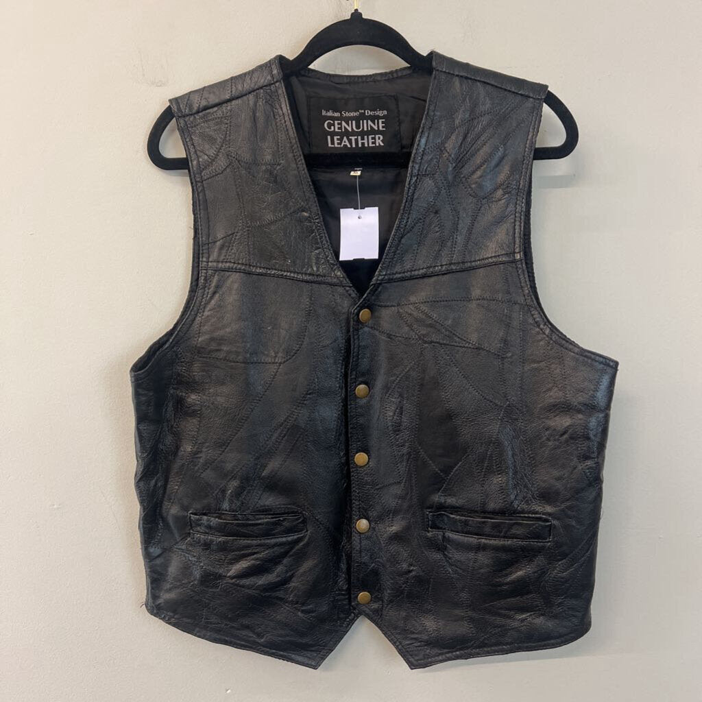 Italian Stone Design Genuine Leather Black Vest Medium