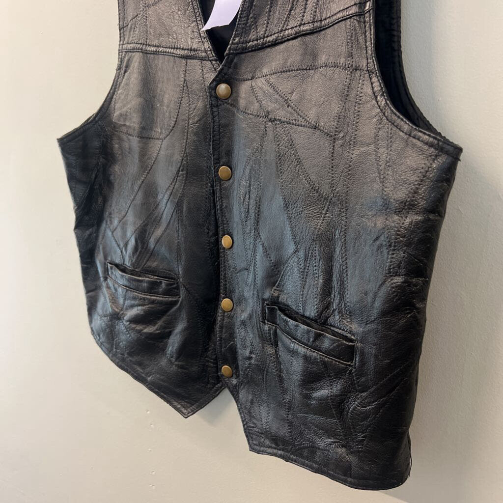 Italian Stone Design Genuine Leather Black Vest Medium