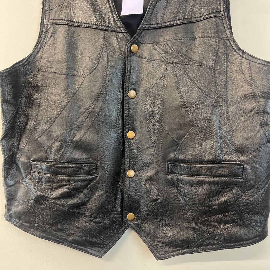 Italian Stone Design Genuine Leather Black Vest Medium