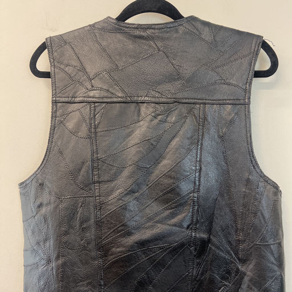 Italian Stone Design Genuine Leather Black Vest Medium