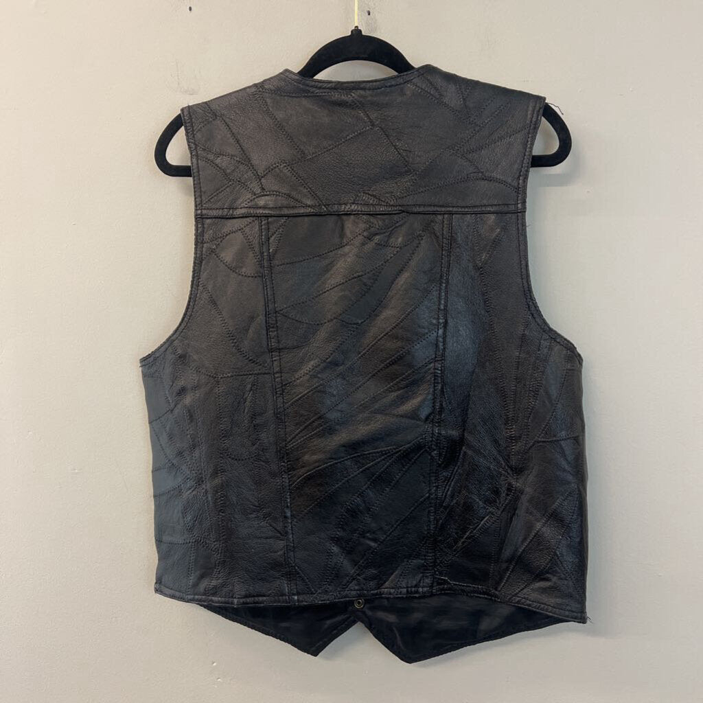 Italian Stone Design Genuine Leather Black Vest Medium