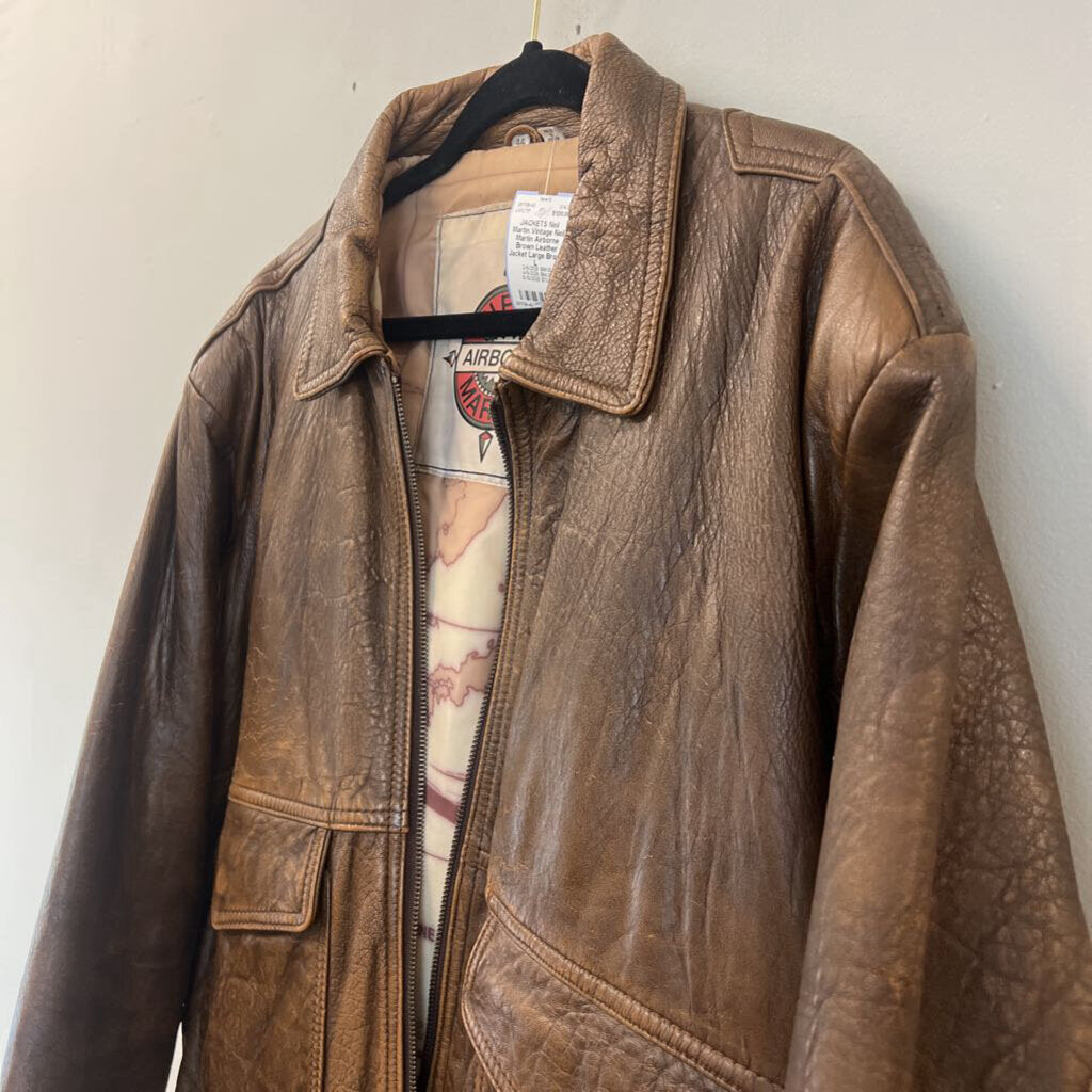 Vintage Neil Martin Airborne Brown Leather Jacket Large