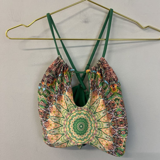 Green Print High Neck Crop Bralette Top Medium