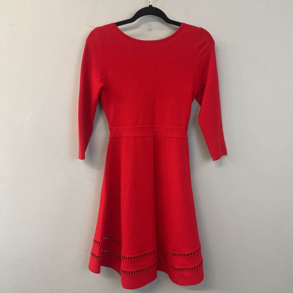 Reiss Red Fit and Flare 3/4 Sleeve Dress 4