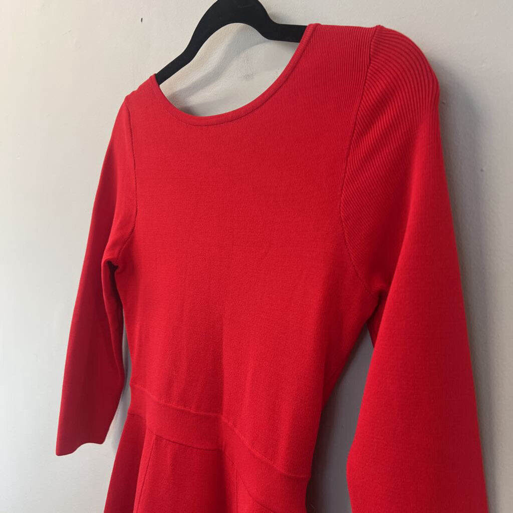 Reiss Red Fit and Flare 3/4 Sleeve Dress 4