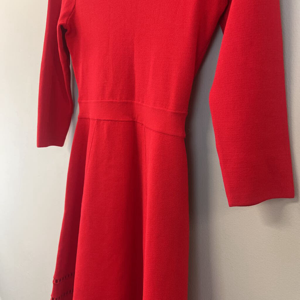 Reiss Red Fit and Flare 3/4 Sleeve Dress 4