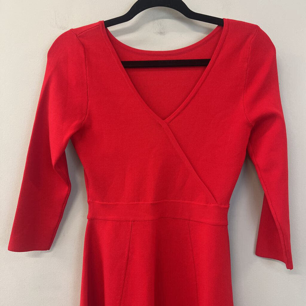 Reiss Red Fit and Flare 3/4 Sleeve Dress 4