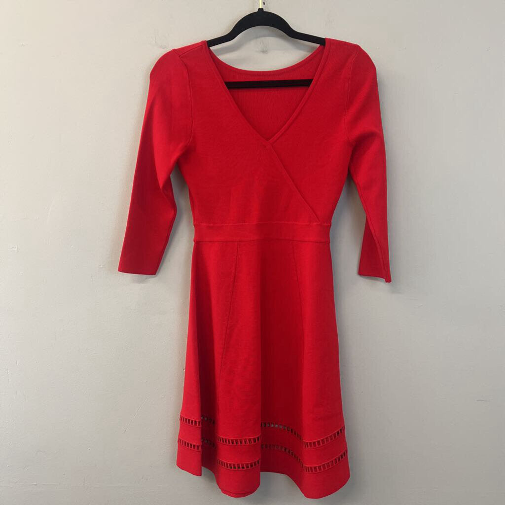 Reiss Red Fit and Flare 3/4 Sleeve Dress 4