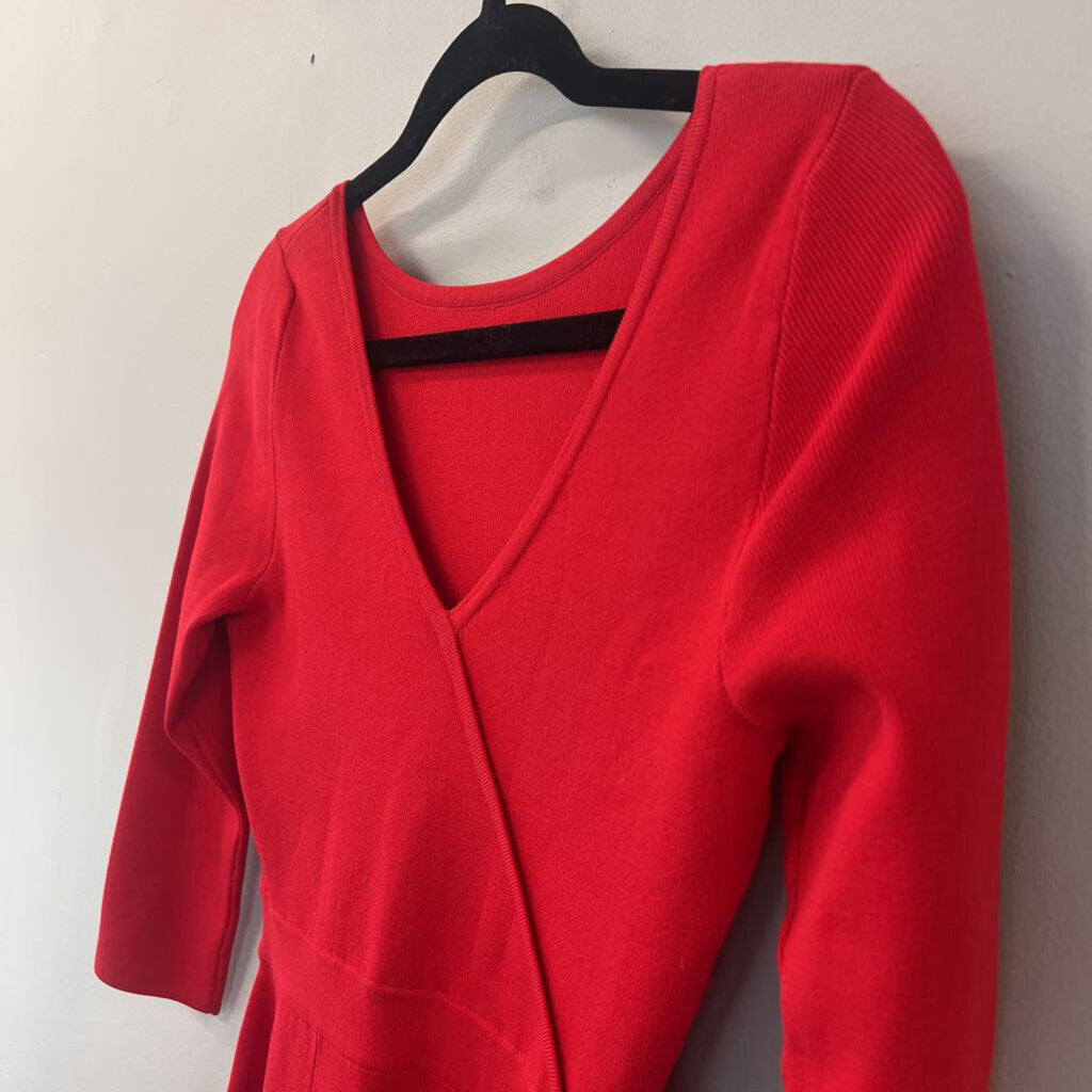 Reiss Red Fit and Flare 3/4 Sleeve Dress 4