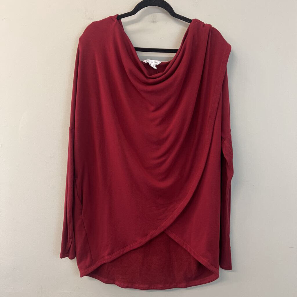 Athleta Soft Red Long Sleeve Hooded Poncho Top Large