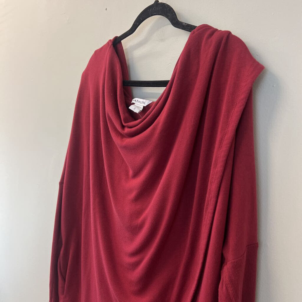 Athleta Soft Red Long Sleeve Hooded Poncho Top Large