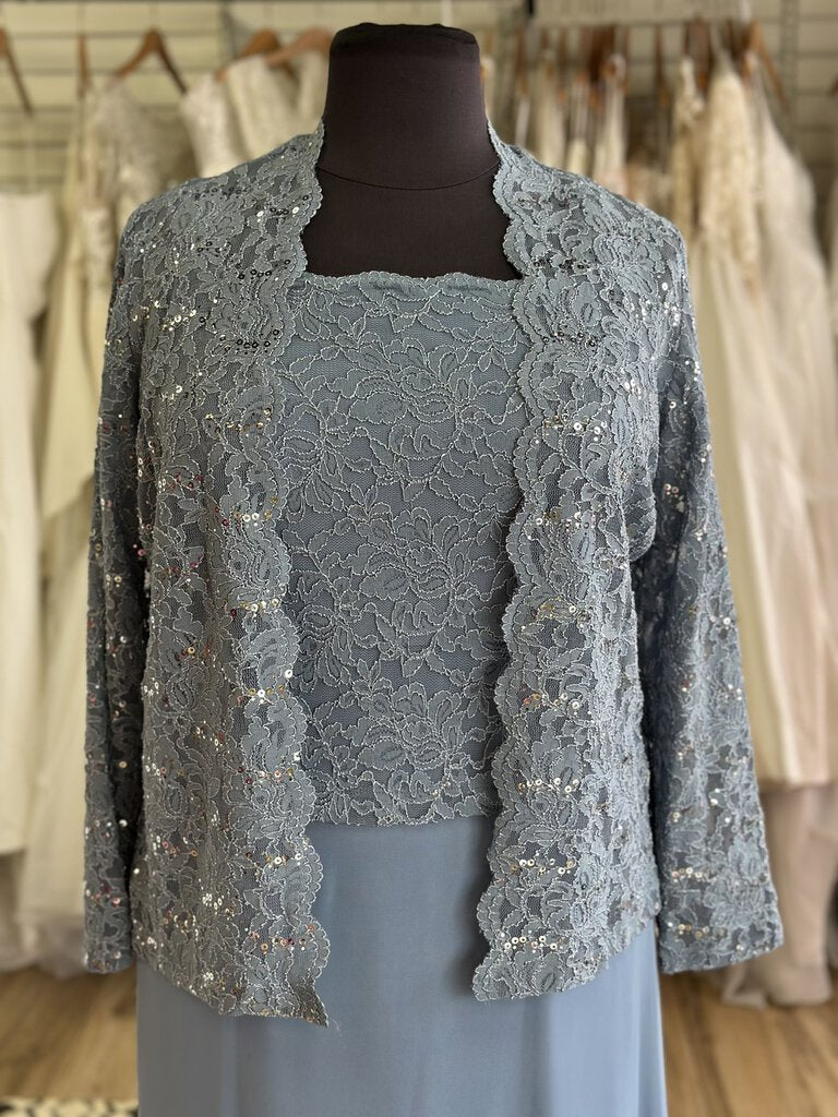 Onyx Nite Dusty Blue Lace Top/ Jacket Dress Set 20W