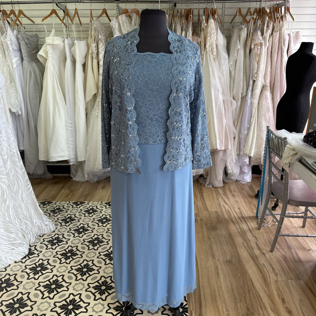 Onyx Nite Dusty Blue Lace Top/ Jacket Dress Set 20W