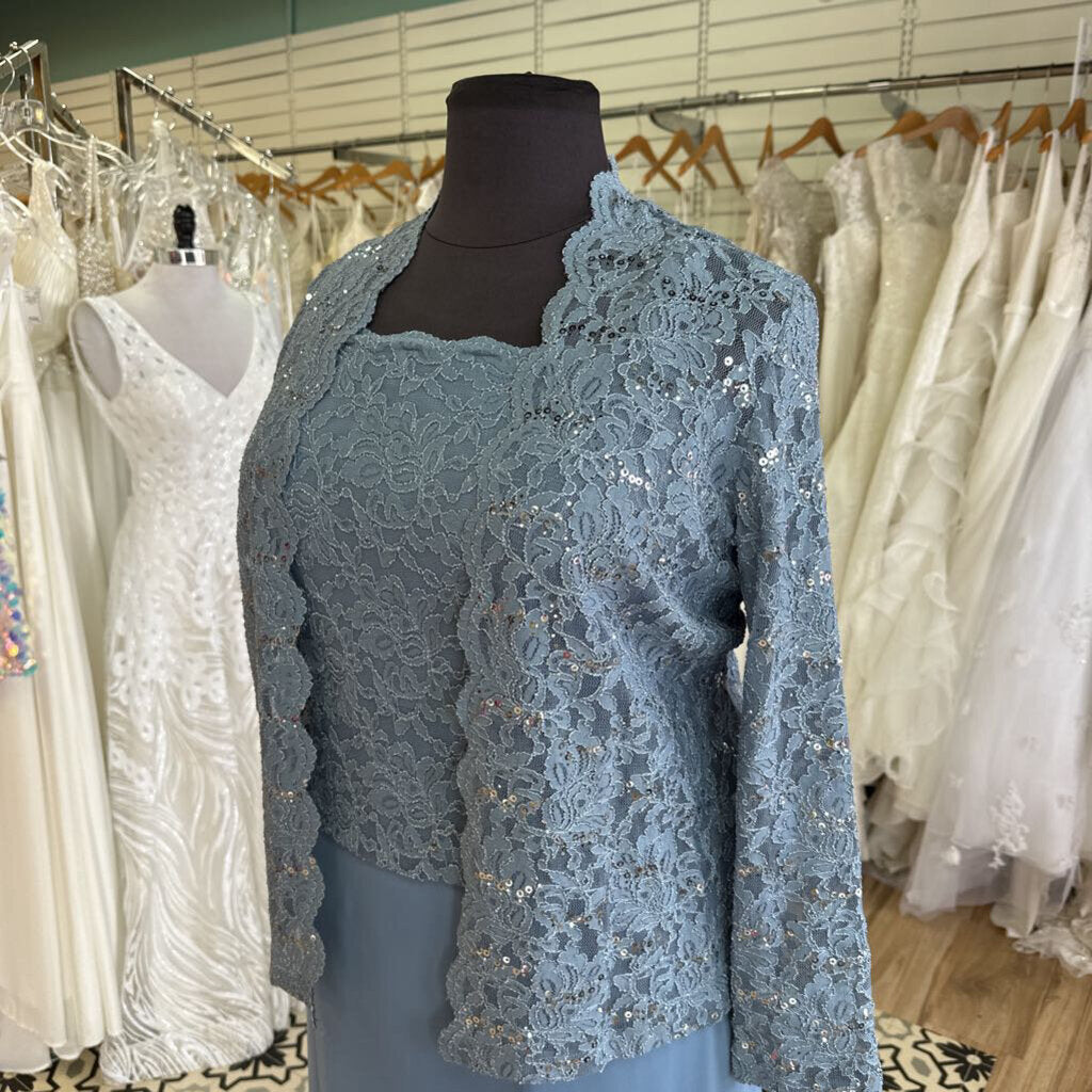 Onyx Nite Dusty Blue Lace Top/ Jacket Dress Set 20W