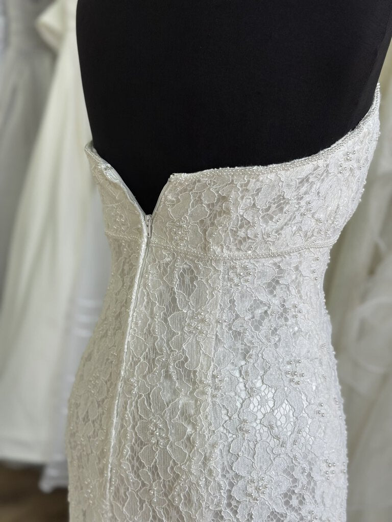 Galina Ivory Pearl Detail Lace Strapless Bridal Gown 4