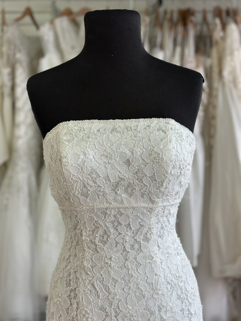 Galina Ivory Pearl Detail Lace Strapless Bridal Gown 4