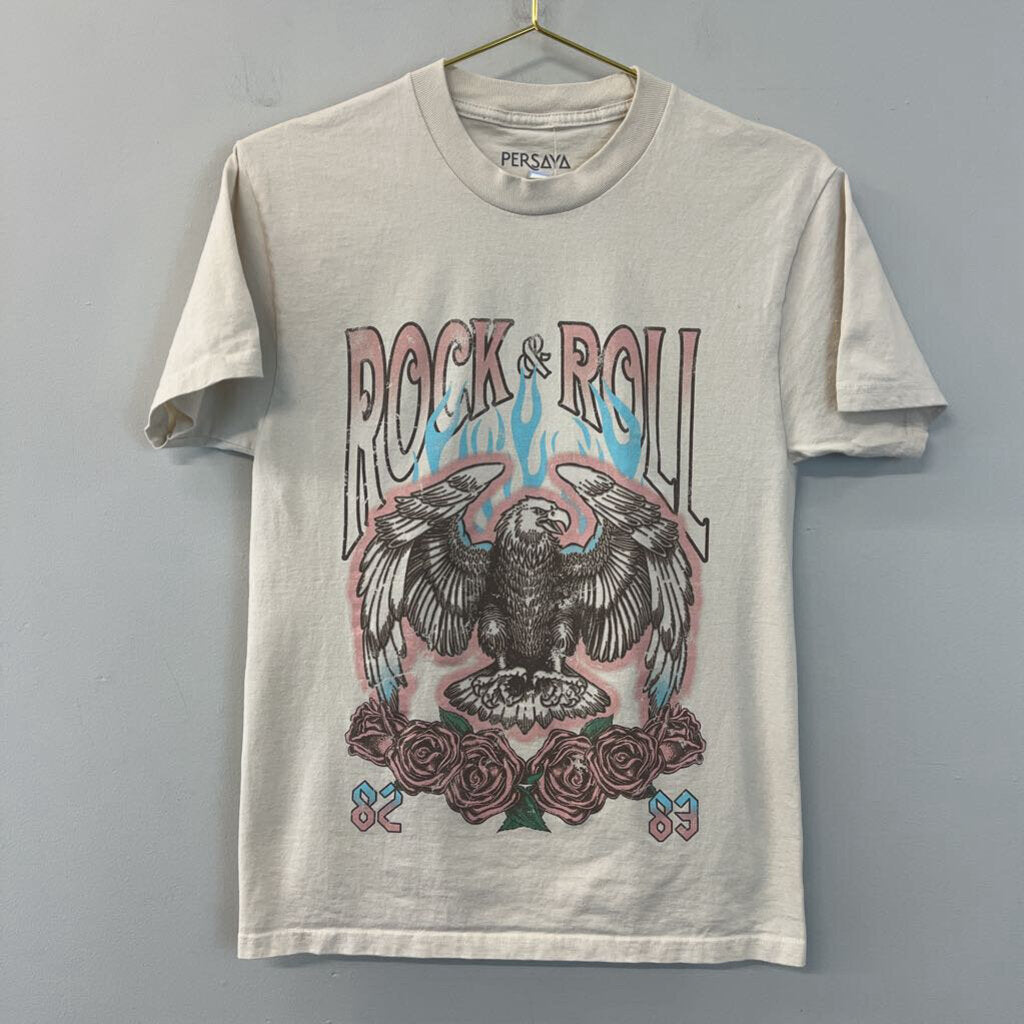 Persaya Beige/ Multi Rock & Roll Short Sleeve Graphic Tee Small