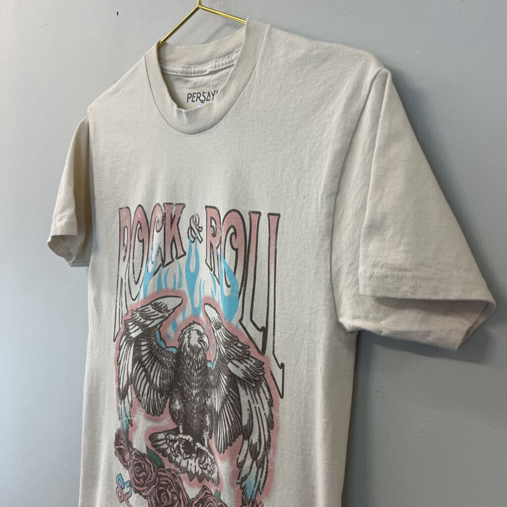 Persaya Beige/ Multi Rock & Roll Short Sleeve Graphic Tee Small