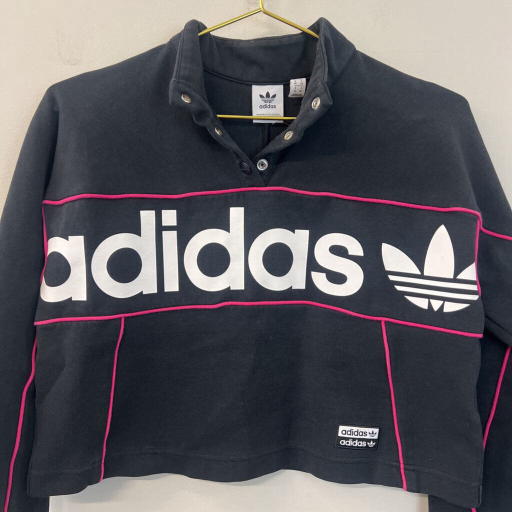 Adidas Black/ Pink Cropped Logo Pullover Small