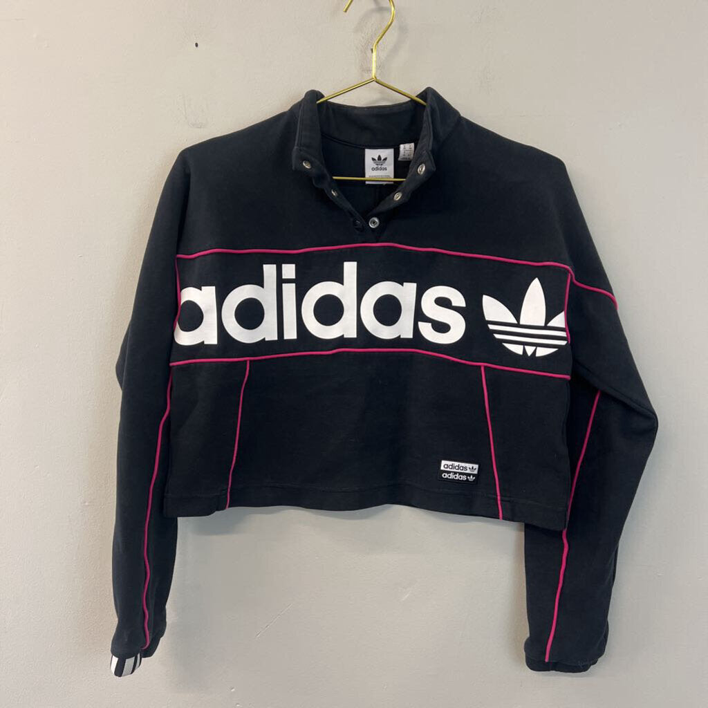 Adidas Black/ Pink Cropped Logo Pullover Small