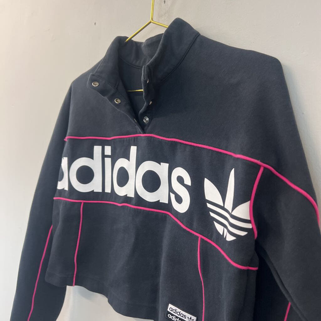 Adidas Black/ Pink Cropped Logo Pullover Small