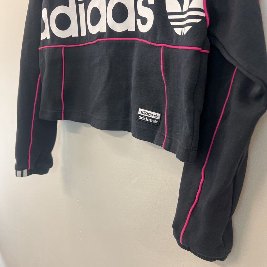 Adidas Black/ Pink Cropped Logo Pullover Small