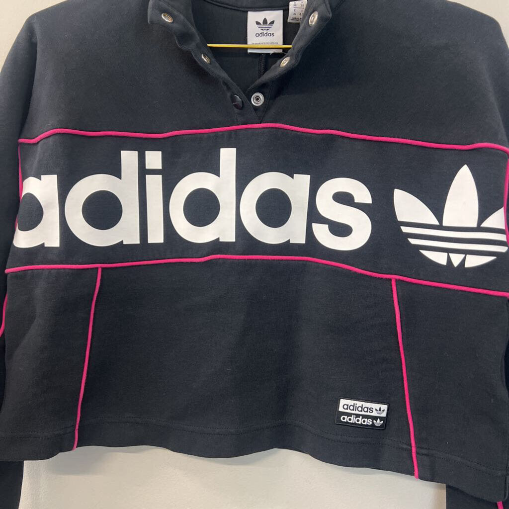 Adidas Black/ Pink Cropped Logo Pullover Small