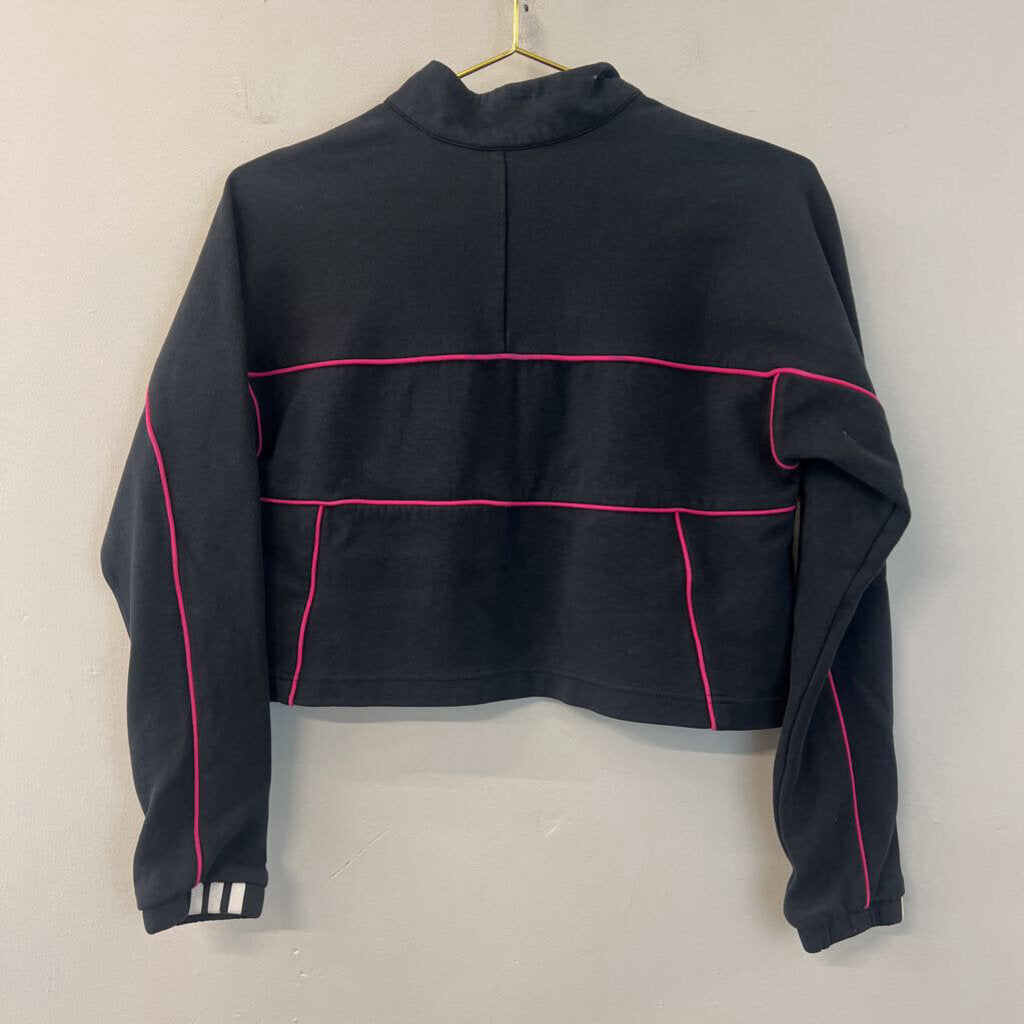 Adidas Black/ Pink Cropped Logo Pullover Small