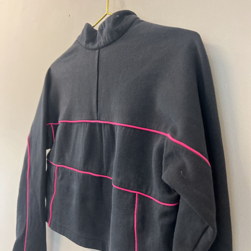 Adidas Black/ Pink Cropped Logo Pullover Small