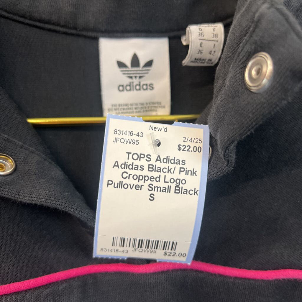 Adidas Black/ Pink Cropped Logo Pullover Small