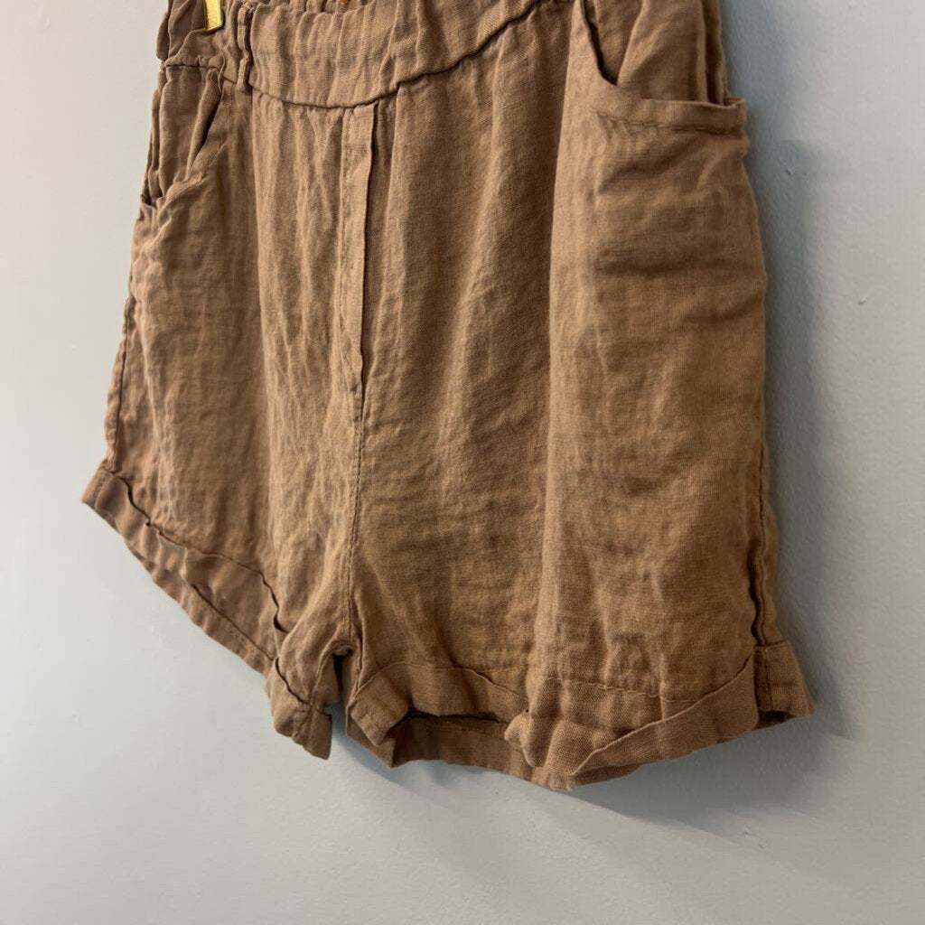 Brown Linen Pull On Shorts Small