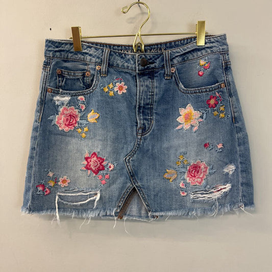 American Eagle Denim Embroidered Flower Mini Skirt 6