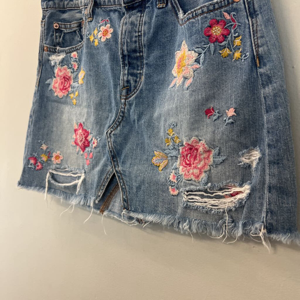 American Eagle Denim Embroidered Flower Mini Skirt 6